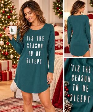 Jenni Christmas Metallic Tis the Season To Be Sleepy Nightshirt Small NWT